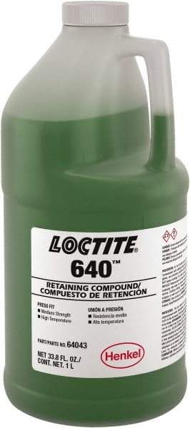 Loctite - 1 L, Green, High Strength Liquid Retaining Compound - Series 640, 24 hr Full Cure Time - Eagle Tool & Supply