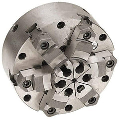 Pratt Burnerd America - 6 Jaws, 16" Diam, Self Centering Manual Lathe Chuck - Plain Back Mount Spindle, Adjustable, Reversible, 1,300 Max RPM, 4.56" Through Hole Diam, Forged Steel - Eagle Tool & Supply