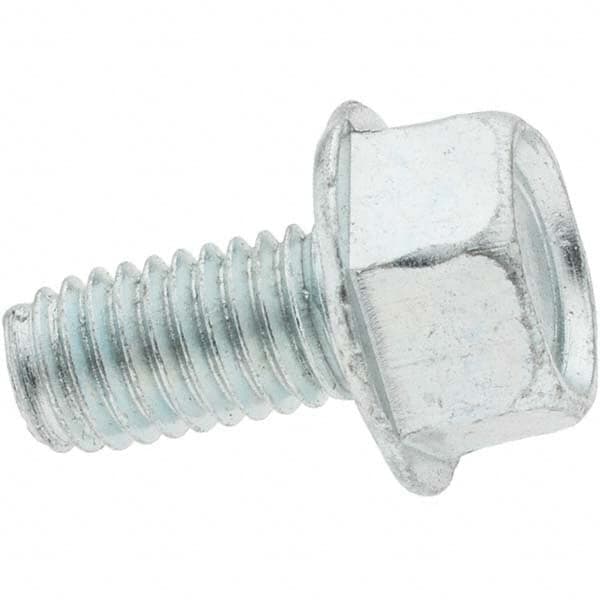 M8x1.25 Coarse 16mm Long Hex Thread Cutting Screw 12L14 Steel, Hex Washer Head, Self Drilling Point, Zinc-Plated