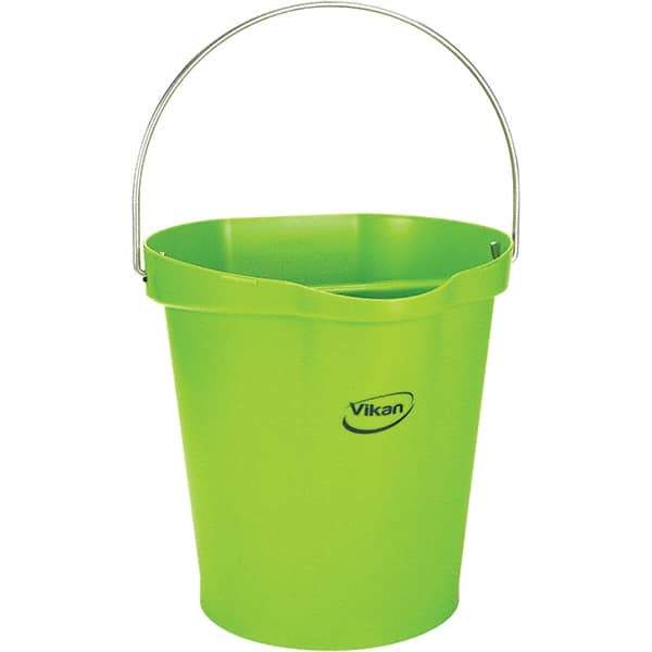 Vikan - 3 Gal, 12-1/2" High, Polypropylene Round Lime Green Single Pail with Pour Spout - Handle Included, 12.81" Top Diam - Eagle Tool & Supply