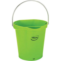 Vikan - 1-1/2 Gal, 7.1" High, Polypropylene Round Lime Green Single Pail with Pour Spout - Handle Included, 10" Top Diam - Eagle Tool & Supply