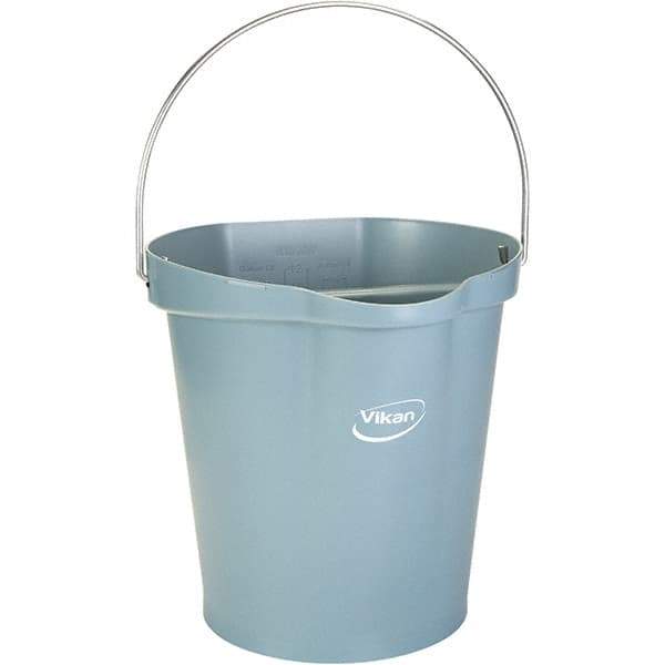 Vikan - 3 Gal, 12-1/2" High, Polypropylene Round Gray Single Pail with Pour Spout - Handle Included, 12.81" Top Diam - Eagle Tool & Supply