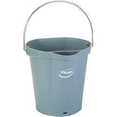 Vikan - 1-1/2 Gal, 7.1" High, Polypropylene Round Gray Single Pail with Pour Spout - Handle Included, 10" Top Diam - Eagle Tool & Supply