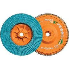 WALTER Surface Technologies - 80 Grit, 6" Disc Diam, 5/8-11 Center Hole, Type 27 Zirconia Alumina Flap Disc - 10,200 Max RPM, Polyester Backing, Arbor Attaching System, Coated - Eagle Tool & Supply