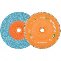 WALTER Surface Technologies - 80 Grit, 4-1/2" Disc Diam, 5/8-11 Center Hole, Type 27 Zirconia Alumina Flap Disc - 13,300 Max RPM, Polyester Backing, Arbor Attaching System, Coated - Eagle Tool & Supply