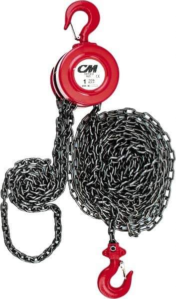 CM - 2,000 Lb Lifting Capacity, 15' Lift Height, Hand Hoist - Made from Chain, 37' Overhaul to Lift 1', 77 Lb Avg Pull to Lift Rated Load, 1 Chain - Eagle Tool & Supply