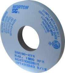 Norton - 14" Diam x 5" Hole x 1-1/2" Thick, K Hardness, 80 Grit Surface Grinding Wheel - Ceramic, Type 1, Medium Grade, 1,800 Max RPM, Vitrified Bond, No Recess - Eagle Tool & Supply