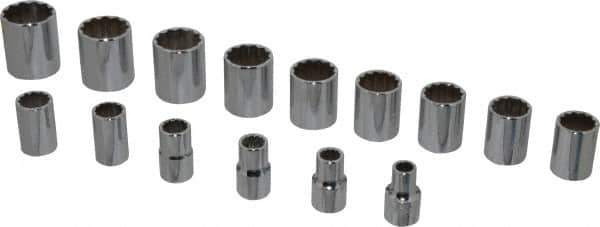 Proto - 15 Piece 1/2" Drive Socket Set - 12 Points, 3/8" to 1-1/4" Range, Inch Measurement Standard - Eagle Tool & Supply