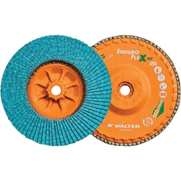 WALTER Surface Technologies - 60 Grit, 6" Disc Diam, 5/8-11 Center Hole, Type 27 Zirconia Alumina Flap Disc - 10,200 Max RPM, Polyester Backing, Arbor Attaching System, Coated - Eagle Tool & Supply