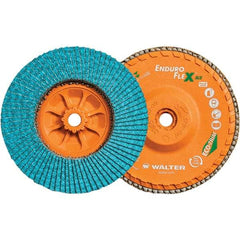 WALTER Surface Technologies - 60 Grit, 6" Disc Diam, 5/8-11 Center Hole, Type 27 Zirconia Alumina Flap Disc - 10,200 Max RPM, Polyester Backing, Arbor Attaching System, Coated - Eagle Tool & Supply