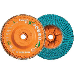WALTER Surface Technologies - 80 Grit, 5" Disc Diam, 5/8-11 Center Hole, Type 27 Zirconia Alumina Flap Disc - 12,200 Max RPM, Polyester Backing, Arbor Attaching System, Coated - Eagle Tool & Supply