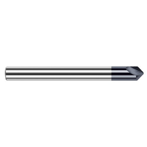 Engraving Cutters - 0.1875″ (3/16″) Shank Diameter × 0.0100″ Radius × 90° included Carbide Marking Cutter, 2 Flutes, AlTiN Coated - Exact Industrial Supply