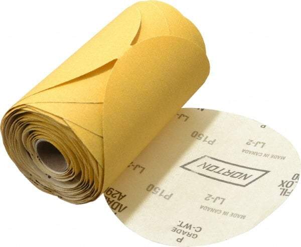 Norton - 6" Diam, 150 Grit Aluminum Oxide Adhesive PSA Disc - Medium Grade, Gold, C Weighted Backing, Flexible - Eagle Tool & Supply
