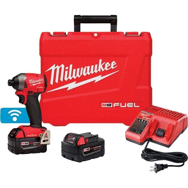 Milwaukee Tool - 18 Volt, 1/4" Drive, 167 Ft/Lb Torque, Cordless Impact Driver - Pistol Grip Handle, 3600 RPM, 2 Lithium-Ion Batteries Included - Eagle Tool & Supply