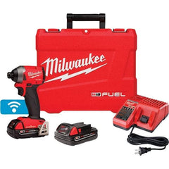 Milwaukee Tool - 18 Volt, 1/4" Drive, 167 Ft/Lb Torque, Cordless Impact Driver - Pistol Grip Handle, 3600 RPM, 2 Lithium-Ion Batteries Included - Eagle Tool & Supply