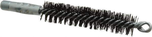 Schaefer Brush - 4-1/2" Brush Length, 1" Diam, Double Stem, Double Spiral Tube Brush - 7-1/2" Long, Tempered Steel Wire, 1/4" NPT Male Connection - Eagle Tool & Supply