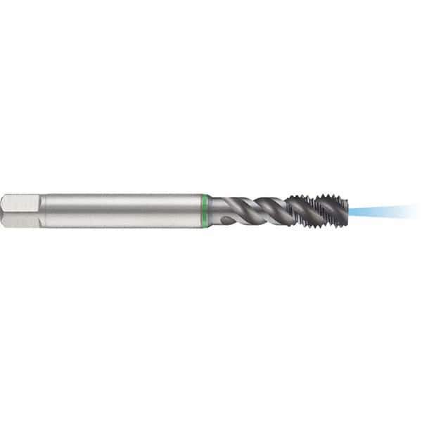 Guhring - M6x1.00 Metric 3 Flute 6H Modified Bottoming Spiral Flute Tap - High Speed Steel, TiCN Finish, 80mm OAL, Right Hand Flute, Right Hand Thread, D4/D5, Series 1152 - Eagle Tool & Supply