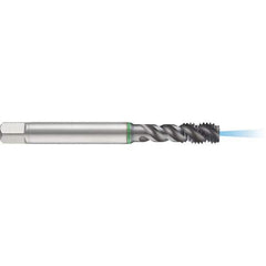 Guhring - M6x1.00 Metric 3 Flute 6H Modified Bottoming Spiral Flute Tap - High Speed Steel, TiCN Finish, 80mm OAL, Right Hand Flute, Right Hand Thread, D4/D5, Series 1152 - Eagle Tool & Supply