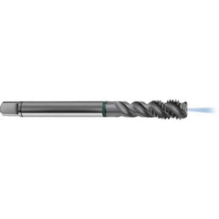Guhring - M12x1.00 Metric 3 Flute 6H Modified Bottoming Spiral Flute Tap - High Speed Steel, TiCN Finish, 100mm OAL, Right Hand Flute, Right Hand Thread, D4/D5, Series 1294 - Eagle Tool & Supply