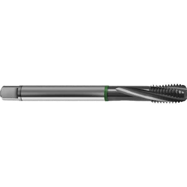 Guhring - M14x1.50 Metric 3 Flute 6H Bottoming Spiral Flute Tap - High Speed Steel, TiCN Finish, 100mm OAL, Right Hand Flute, Right Hand Thread, D4/D5, Series 4157 - Eagle Tool & Supply