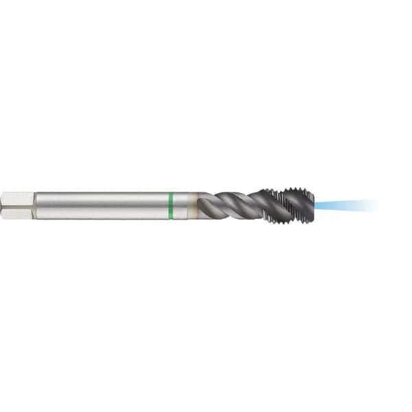 Guhring - M16x2.00 Metric 4 Flute 6H Modified Bottoming Spiral Flute Tap - High Speed Steel, TiCN Finish, 110mm OAL, Right Hand Flute, Right Hand Thread, D6/D7, Series 1293 - Eagle Tool & Supply