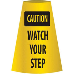 NMC - Caution - Watch Your Step, 21-3/4" Wide x 11" High, Polyethylene Floor Sign - Cone, Black on Yellow, For Restroom, Janitorial & Housekeeping - Eagle Tool & Supply