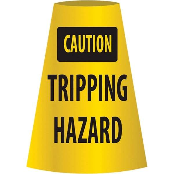NMC - Caution - Tripping Hazard, 21-3/4" Wide x 11" High, Polyethylene Floor Sign - Cone, Black on Yellow, For Restroom, Janitorial & Housekeeping - Eagle Tool & Supply
