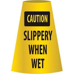 NMC - Caution - Slippery When Wet, 21-3/4" Wide x 11" High, Polyethylene Floor Sign - Cone, Black on Yellow, For Restroom, Janitorial & Housekeeping - Eagle Tool & Supply