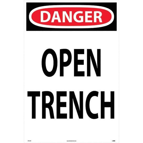NMC - "Open Trench", 36" Long x 24" Wide, Rigid Plastic Safety Sign - Rectangular, Use for Workplace/Safety - Eagle Tool & Supply