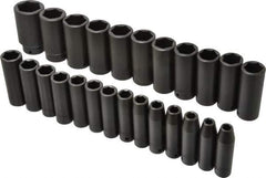 Proto - 25 Piece 1/2" Drive Deep Well Impact Socket Set - 6 Points, 8mm to 36mm Range, Metric Measurement Standard - Eagle Tool & Supply