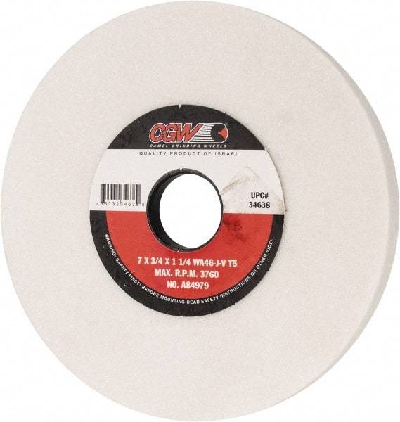 Camel Grinding Wheels - 7" Diam x 1-1/4" Hole x 3/4" Thick, J Hardness, 46 Grit Surface Grinding Wheel - Aluminum Oxide, Type 5, Coarse Grade, 3,760 Max RPM, Vitrified Bond, One-Side Recess - Eagle Tool & Supply
