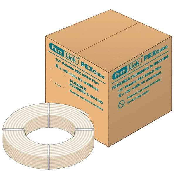 Mueller Industries - 0.475" ID x 5/8" OD, 100' Long, PEX-A Tube - Natural with Red Print, 100 Max psi - Eagle Tool & Supply