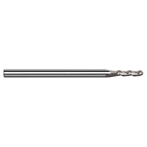 ‎1/64″ Dia. × 1/8″ Shank × 0.045″ DOC × 1-1/2″ OAL, Carbide Uncoated, 3 Flute, Ballnose End Mill - Exact Industrial Supply