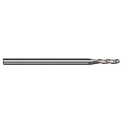 ‎1/64″ Dia. × 1/8″ Shank × 0.045″ DOC × 1-1/2″ OAL, Carbide Uncoated, 3 Flute, Ballnose End Mill - Exact Industrial Supply