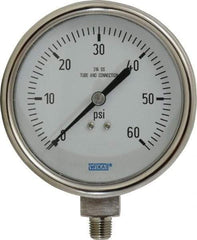 Wika - 4" Dial, 1/4 Thread, 0-60 Scale Range, Pressure Gauge - Lower Connection Mount, Accurate to 1% of Scale - Eagle Tool & Supply