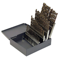 #1-#60 RHS / RHC HSS-CO 8% (M42) 135 Degree Split Point NAS907 Type J Heavy Duty Cobalt Jobber Length Drill Set - Straw / Gold Oxide - Exact Industrial Supply