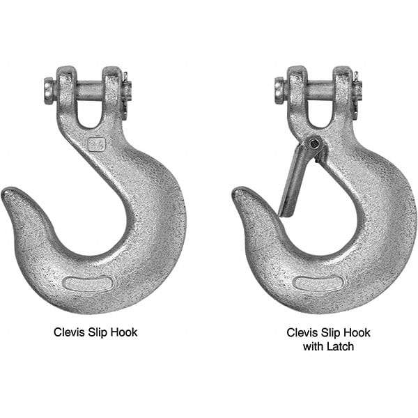 Campbell - 5/16" Chain Diam, 43 Chain Grade Clevis Hook - 3,900 Lb Capacity, 1/2" ID, 7/16" Pin Diam, 1" Hook Throat, 4-7/8" OAL, 3-1/8" Hook Width - Eagle Tool & Supply