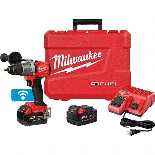 Milwaukee Tool - 18 Volt 1/2" Keyless Chuck Cordless Hammer Drill - 0 to 32,000 BPM, 0 to 2,000 RPM, Reversible - Eagle Tool & Supply