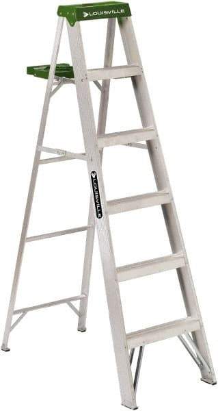 Louisville - 5 Steps, 6' High, Type II Rating, Aluminum Step Ladder - 225 Lb Capacity, 21-13/16" Base Width - Eagle Tool & Supply