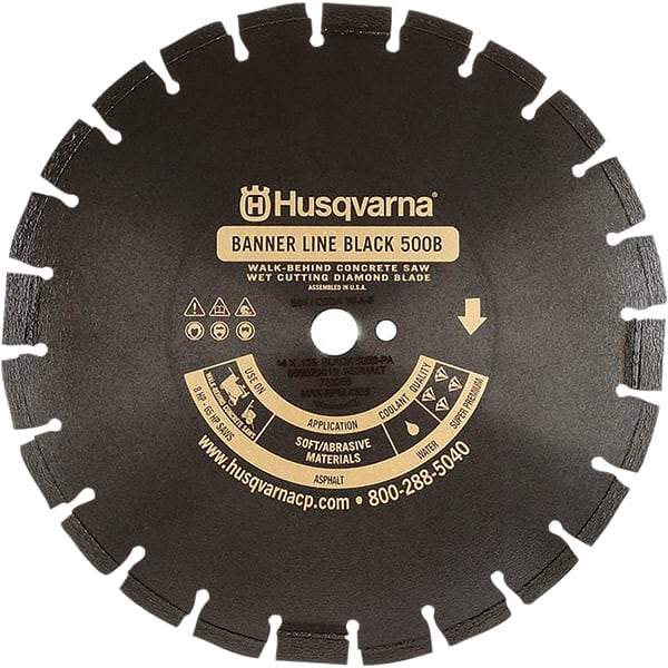 Husqvarna - 20" Diam, 1" Arbor Hole Diam, Continuous Edge Tooth Wet & Dry Cut Saw Blade - Diamond-Tipped, General Purpose Action, Standard Round Arbor - Eagle Tool & Supply