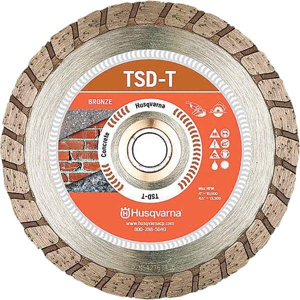 Husqvarna - 4-1/2" Diam, 5/8, 7/8 & 25/32" Arbor Hole Diam, Continuous Edge Tooth Wet & Dry Cut Saw Blade - Diamond-Tipped, Fast Cutting & Smooth Action, Standard Round Arbor - Eagle Tool & Supply