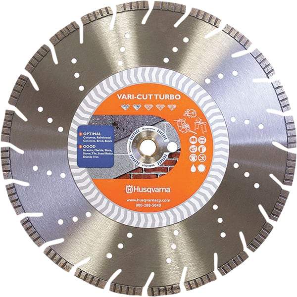 Husqvarna - 14" Diam, 25/32 & 1" Arbor Hole Diam, Continuous Edge Tooth Wet & Dry Cut Saw Blade - Diamond-Tipped, Fast Cutting Action, Standard Round Arbor - Eagle Tool & Supply