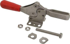 De-Sta-Co - 600 Lb Holding Capacity, Horizontal Handle, Manual Hold Down Toggle Clamp - 56° Handle Movement, 91° Bar Opening, U-Bar, Flanged Base, Electro-Plated Zinc, Stainless Steel - Eagle Tool & Supply