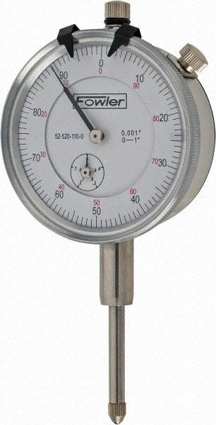 Fowler - 1" Range, 0-100 Dial Reading, 0.001" Graduation Dial Drop Indicator - 2-1/4" Dial, 0.1" Range per Revolution, Revolution Counter - Eagle Tool & Supply