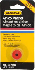 General - 3/4" Diam, 1/8" Hole Diam, 4 Lb Max Pull Force Alnico Button Magnet - 1/2" High - Eagle Tool & Supply