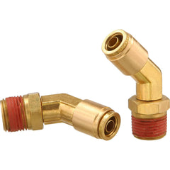 Metal Push-To-Connect Tube Fittings; Fitting Type: 45 ™ EL SWV; Connection Type: Push-to-Connect x MNPT; Material: Brass; Thread Size: 1/2″; Tube Outside Diameter: 3/8; Fitting Shape: 45 ™ Elbow; Maximum Working Pressure (Psi