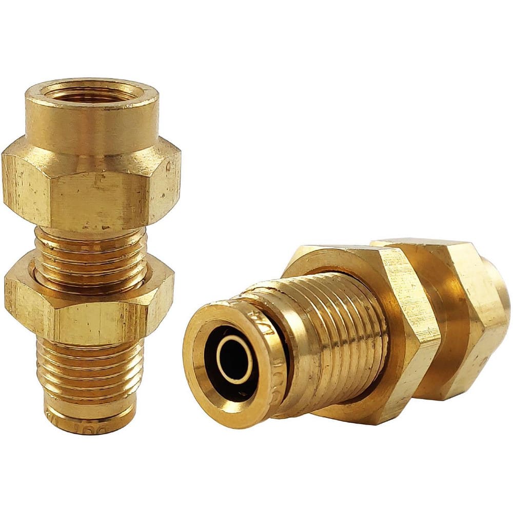 Metal Push-To-Connect Tube Fittings; Fitting Type: BULKHEAD; Connection Type: Push-to-Connect x FNPT; Material: Brass; Thread Size: 1/8″; Tube Outside Diameter: 1/4; Fitting Shape: Straight; Maximum Working Pressure (Psi - 3 Decimals): 250.000; Standards: