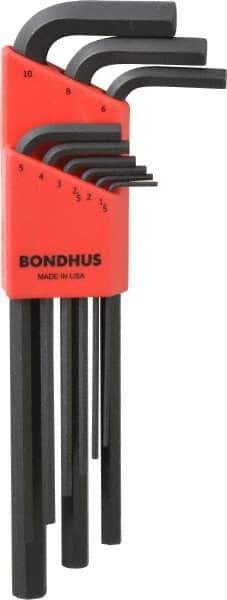 Bondhus - 9 Piece L-Key Hex Key Set - Hex Range 1.5 to 10mm, Protanium - Eagle Tool & Supply