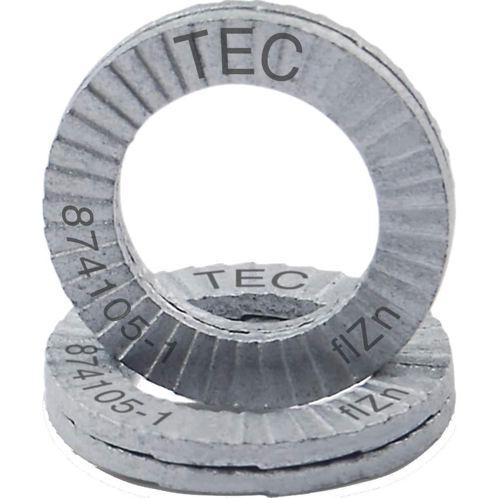 Wedge Lock Washers; Thread Size: M16; 5/8; Material: Steel; Inside Diameter: 0.669 in; Outside Diameter: 1.000 in; Finish: Zinc Plated; Hardness: 465 HV Min; Standards: MIL-STD-1312-7   ISO 9001:2008    ISO TS16949; Thickness: 3.4 in