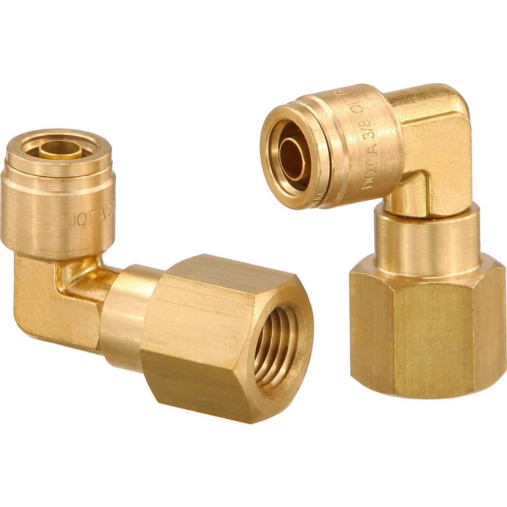 Metal Push-To-Connect Tube Fittings; Fitting Type: EL SWV; Connection Type: Push-to-Connect x FNPT; Material: Brass; Thread Size: 1/4″; Tube Outside Diameter: 3/8; Fitting Shape: 90 ™ Elbow; Maximum Working Pressure (Psi - 3 Decimals): 250.000; Standards: